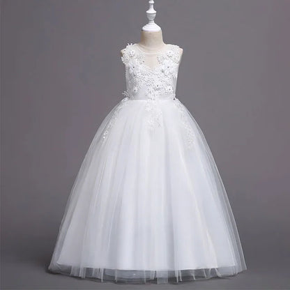 4-15yrs Kids Dresses For Girl Clothes Lace Flower Ball Gown Girls Long Dress For Wedding Prom Party Dresses Teenage Girl Costume