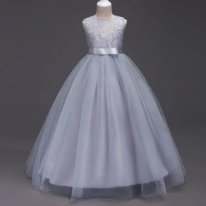 4-15yrs Kids Dresses For Girl Clothes Lace Flower Ball Gown Girls Long Dress For Wedding Prom Party Dresses Teenage Girl Costume