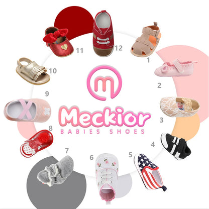 Baby Shoes Boy Girl Shoes Flower Newbron Toddler Infant PU Bowknot Princess Non-slip Rubber Soft Soled Shoes First Walkers