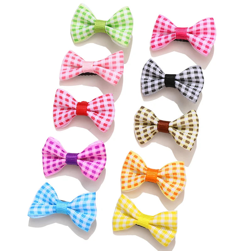 1 Set/Bag Baby Girls Cute Colors Satin Dot Bow Ornament Hair Clips Children Sweet Plaid Barrettes Hairpins Kids Hair Accessories