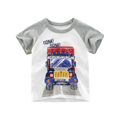 Baby Boys Clothes T-Shirts for 1 2 3 4 5 6 7 8 Years 100% Cotton Short Sleeve Car Bus Fire Truck Cartoon  Kids Summer Clothing