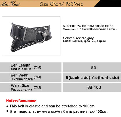 Maikun Fashion Punk Rocker Wide Belts for Women Elastic Wide European Style Women Belts Metal Round Buckle