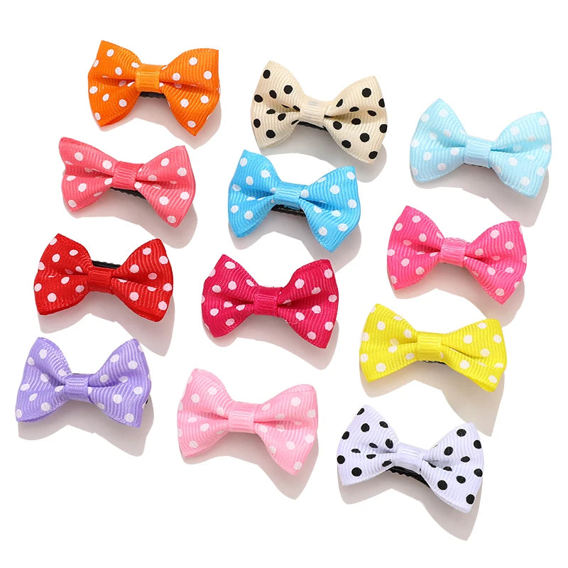 1 Set/Bag Baby Girls Cute Colors Satin Dot Bow Ornament Hair Clips Children Sweet Plaid Barrettes Hairpins Kids Hair Accessories