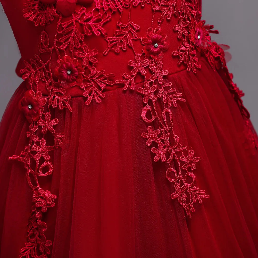 4-15yrs Kids Dresses For Girl Clothes Lace Flower Ball Gown Girls Long Dress For Wedding Prom Party Dresses Teenage Girl Costume