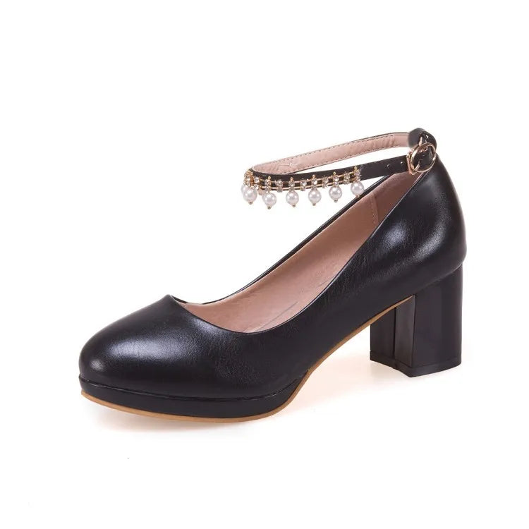 Children Girls High heel Shoes For Kids Princess Sandals Fashion  Pearl Thick Heel Shallow Female High heels For Party Wedding