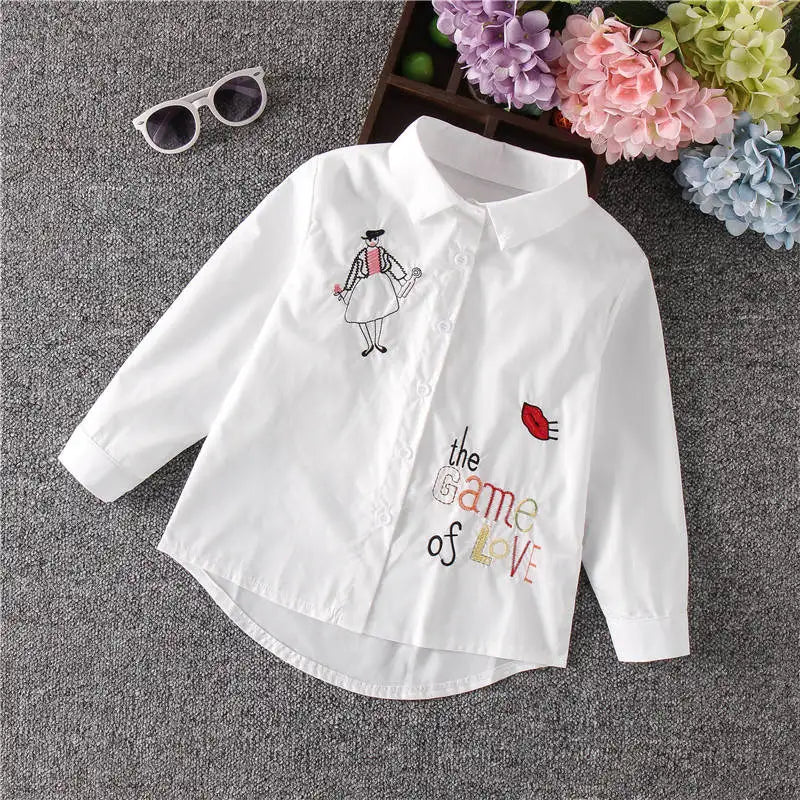 Girls White Blouse Fall Cute Long Sleeves Children Cartoon Shirts Girl Blouses Cat Teenager School Clothes Kids Top girl clothes