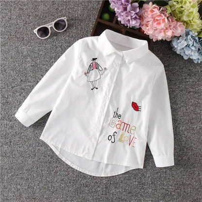 Girls White Blouse Fall Cute Long Sleeves Children Cartoon Shirts Girl Blouses Cat Teenager School Clothes Kids Top girl clothes