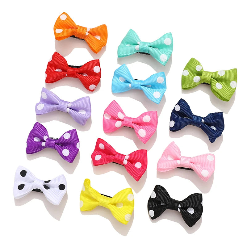 1 Set/Bag Baby Girls Cute Colors Satin Dot Bow Ornament Hair Clips Children Sweet Plaid Barrettes Hairpins Kids Hair Accessories