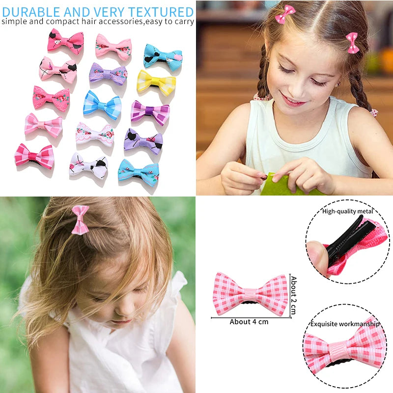1 Set/Bag Baby Girls Cute Colors Satin Dot Bow Ornament Hair Clips Children Sweet Plaid Barrettes Hairpins Kids Hair Accessories