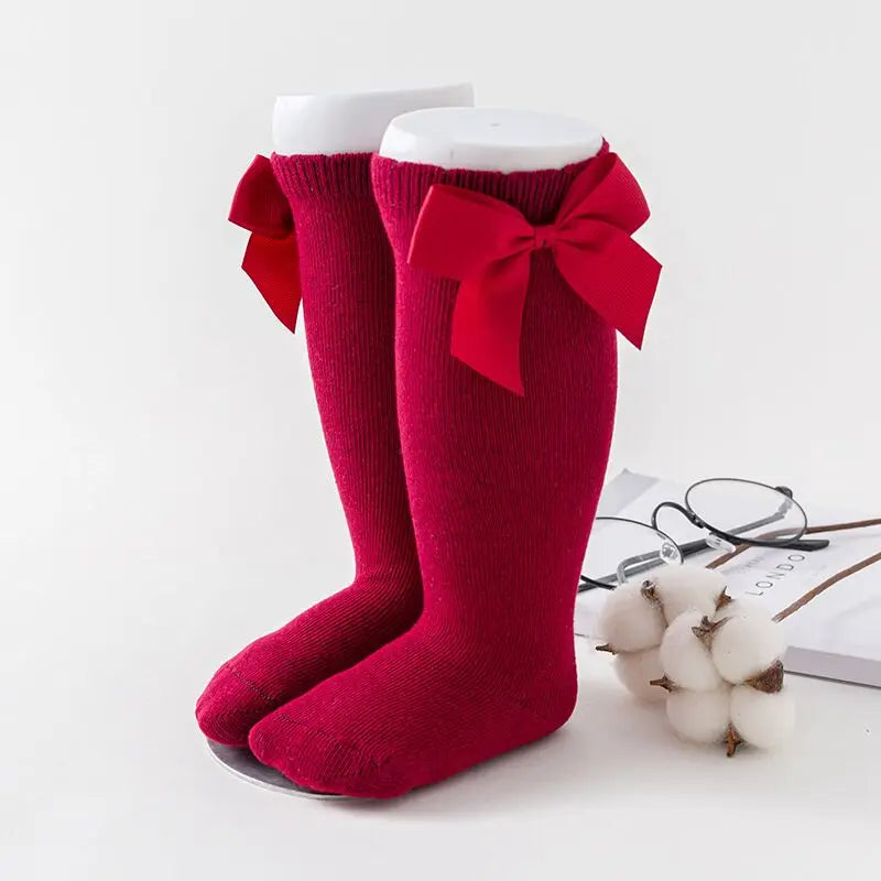 Kids Girls Socks With Bows Knee High Princess Socks For Girl Cute Newborn Baby Cotton Sock Long Tube Bow Children Socks