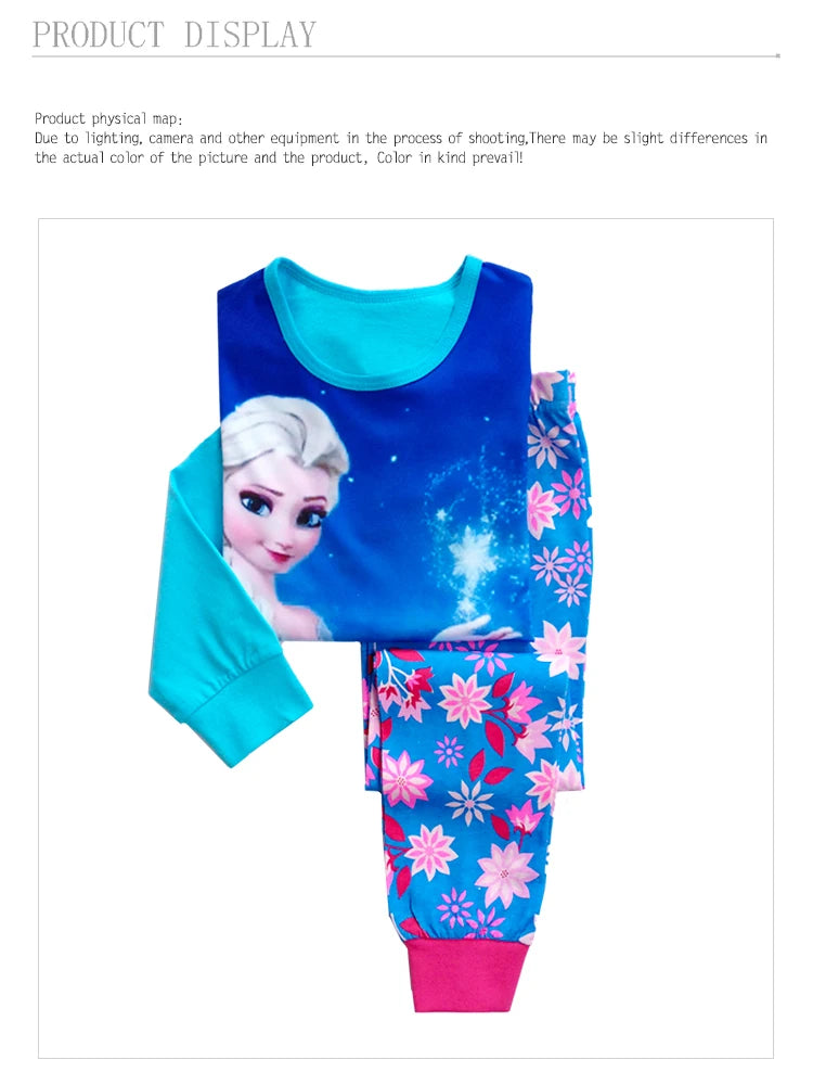 Free Shipping Girls Pajamas Kids Princess Anna Elsa Sleepwear Children Cartoon Clothing Set Baby Rapunzel Pijamas Cotton Pyjama