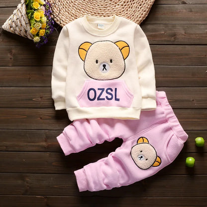 Baby Boy Clothes 2023 Autumn Cotton Thick Warm Casual Hooded Sweater Winter Cartoon Cute Bear Three-Piece Baby Girl Suit 0-5Y