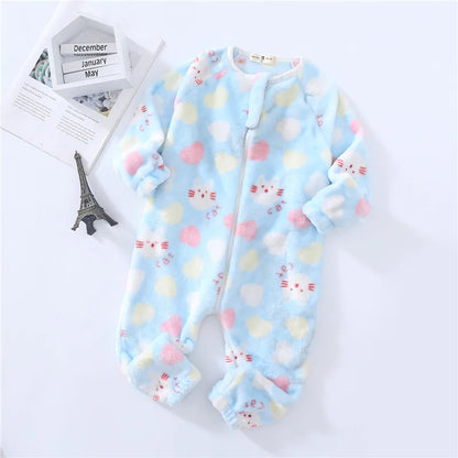 Baby Pajamas For Boys Girls Thick Warm Pajama Autumn Children Flannel Onesies Jumpsuits Winter Kids Cartoon Blanket Sleepwear