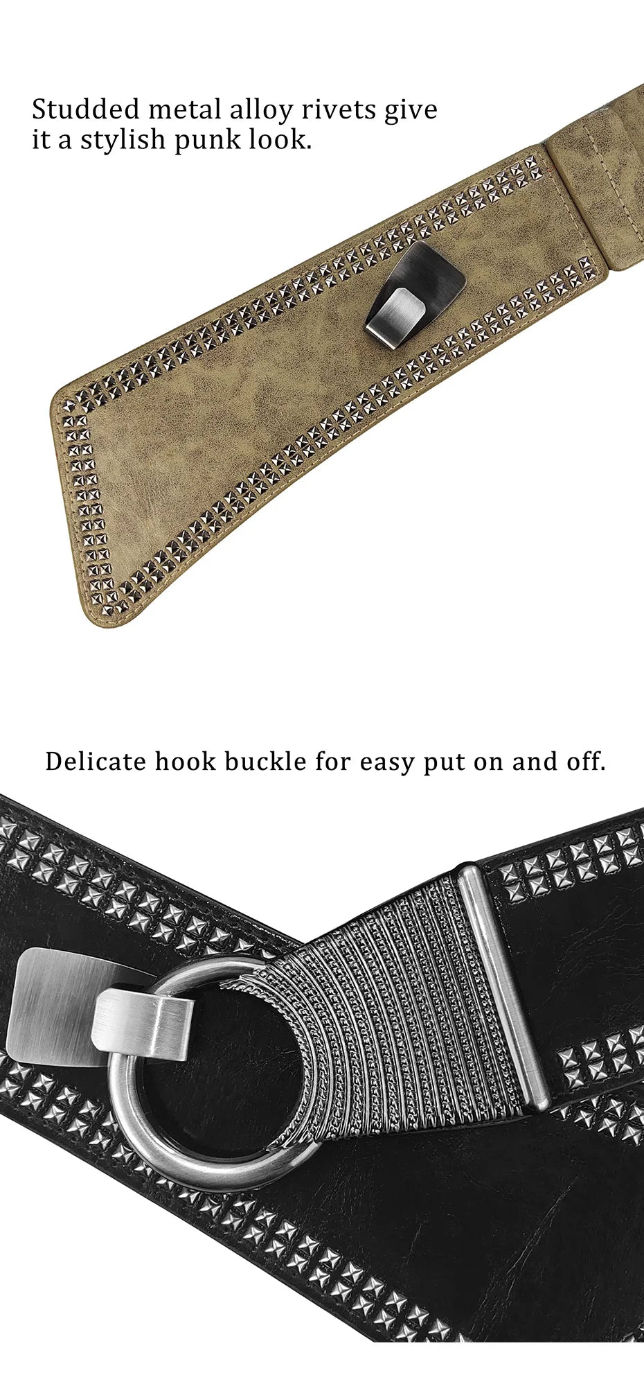 Maikun Fashion Punk Rocker Wide Belts for Women Elastic Wide European Style Women Belts Metal Round Buckle