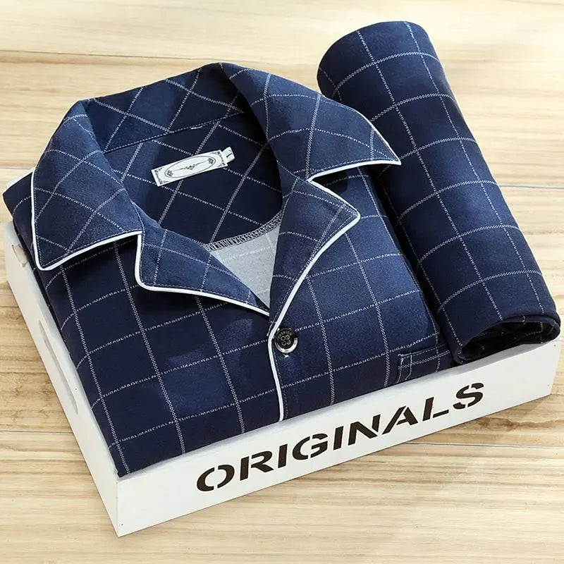 100% High-end Pajamas Men's Spring Autumn Striped Long-sleeved Trousers Pijamas Two-piece 2025 New Loose Nightwear Homewear Set