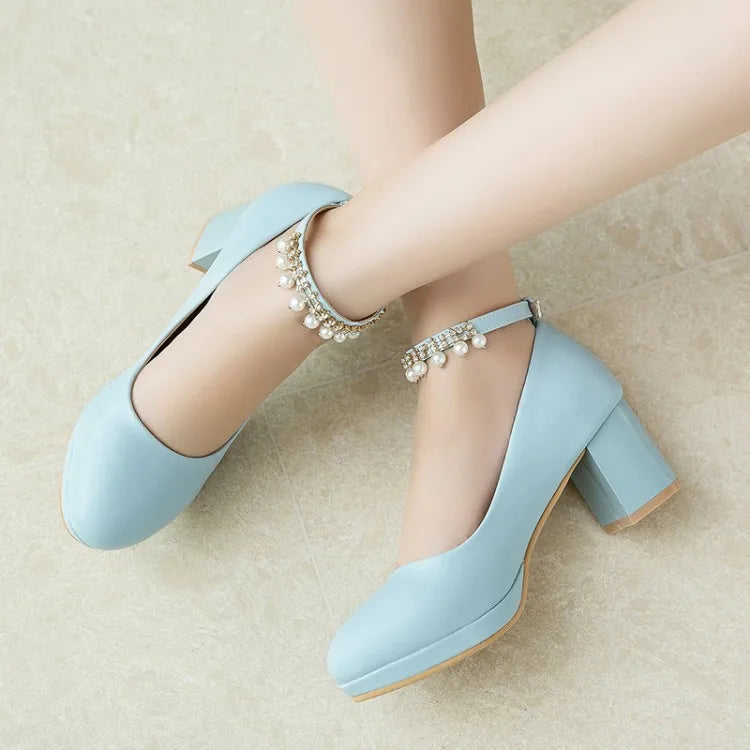 Children Girls High heel Shoes For Kids Princess Sandals Fashion  Pearl Thick Heel Shallow Female High heels For Party Wedding