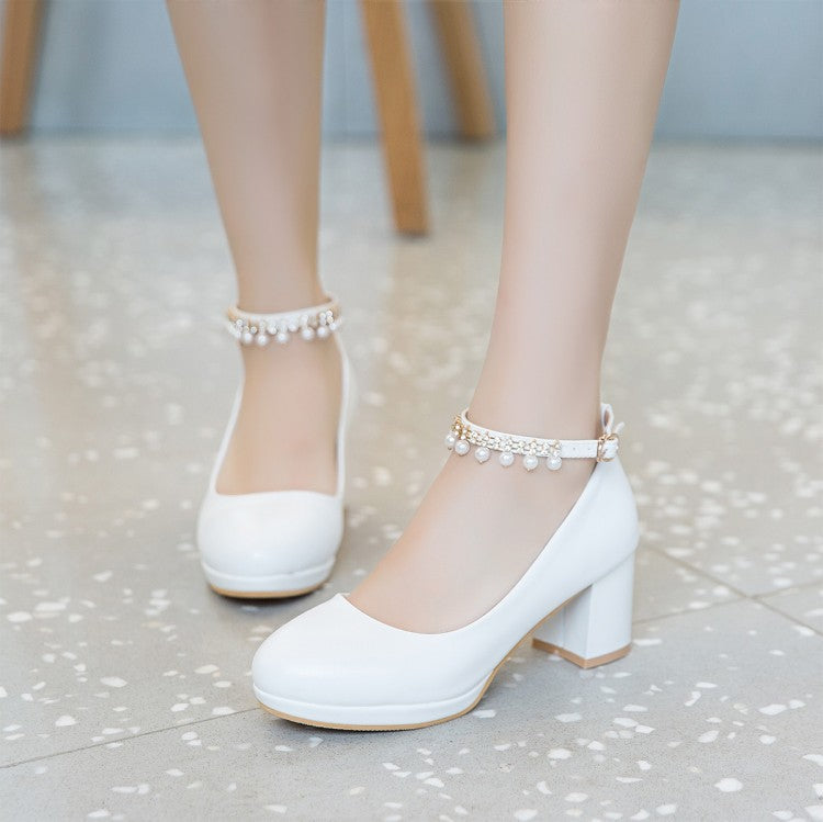 Children Girls High heel Shoes For Kids Princess Sandals Fashion  Pearl Thick Heel Shallow Female High heels For Party Wedding