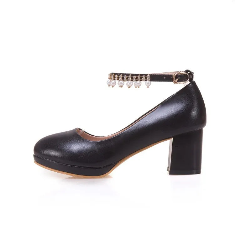 Children Girls High heel Shoes For Kids Princess Sandals Fashion  Pearl Thick Heel Shallow Female High heels For Party Wedding