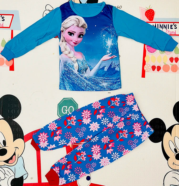 Free Shipping Girls Pajamas Kids Princess Anna Elsa Sleepwear Children Cartoon Clothing Set Baby Rapunzel Pijamas Cotton Pyjama