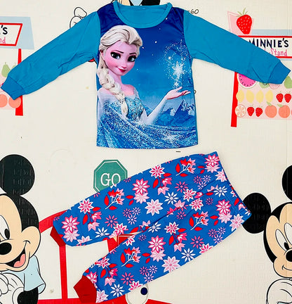 Free Shipping Girls Pajamas Kids Princess Anna Elsa Sleepwear Children Cartoon Clothing Set Baby Rapunzel Pijamas Cotton Pyjama