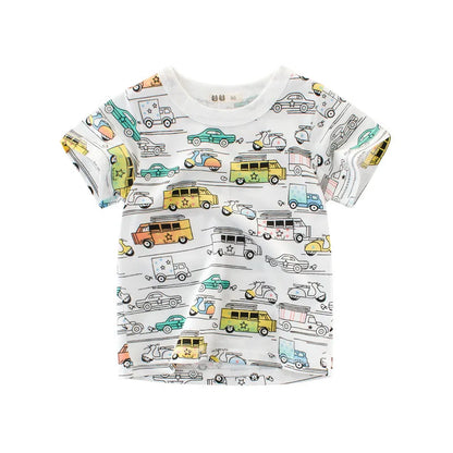 Baby Boys Clothes T-Shirts for 1 2 3 4 5 6 7 8 Years 100% Cotton Short Sleeve Car Bus Fire Truck Cartoon  Kids Summer Clothing