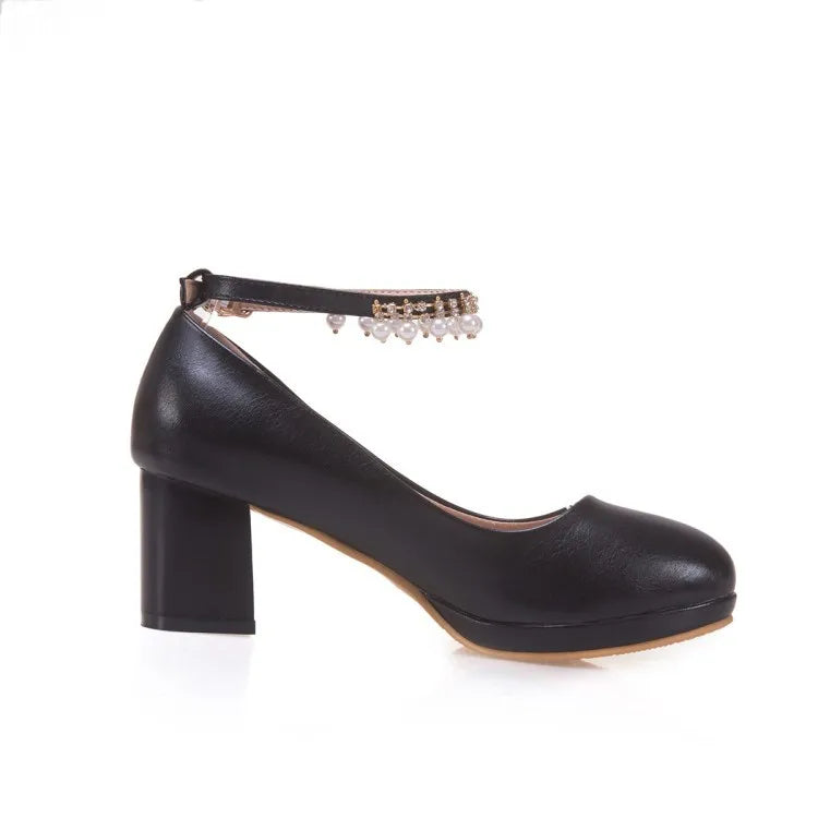 Children Girls High heel Shoes For Kids Princess Sandals Fashion  Pearl Thick Heel Shallow Female High heels For Party Wedding