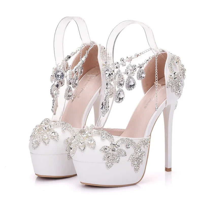 High Heels for Women ELEGANT Sweet Fashion British Style Slip-On 12CM Thin Heels Pointed Toe Office Career Women Shoes Gold 46