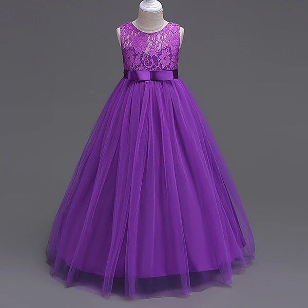 4-15yrs Kids Dresses For Girl Clothes Lace Flower Ball Gown Girls Long Dress For Wedding Prom Party Dresses Teenage Girl Costume