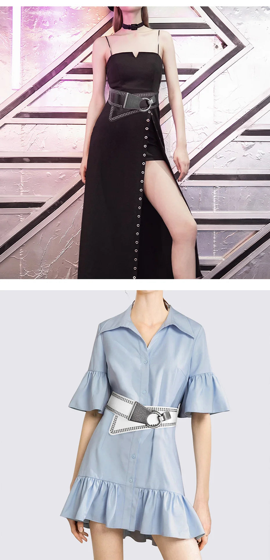Maikun Fashion Punk Rocker Wide Belts for Women Elastic Wide European Style Women Belts Metal Round Buckle