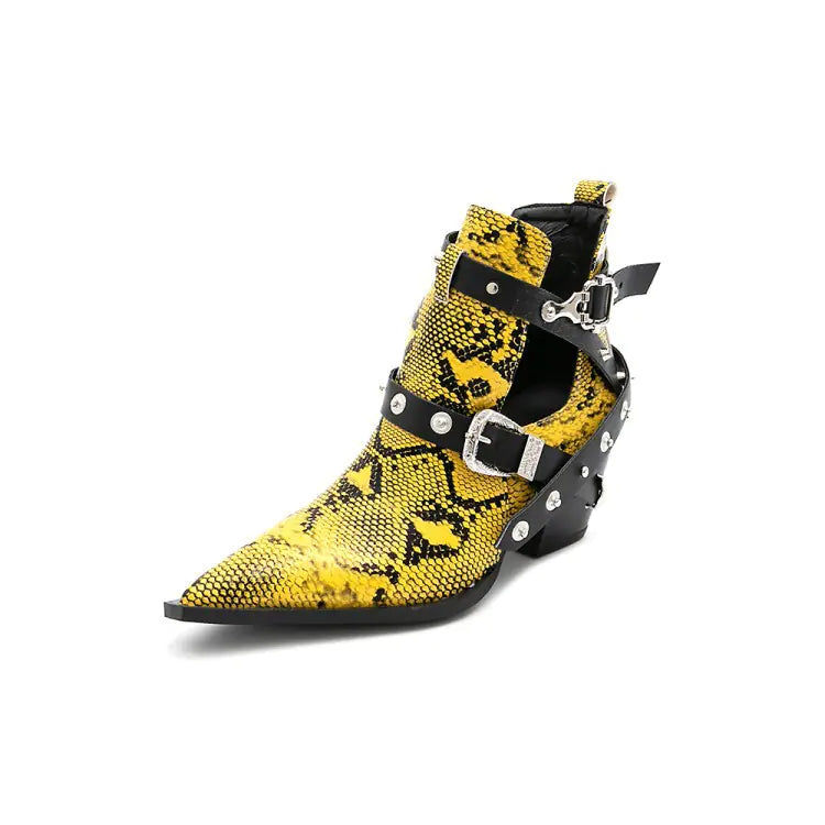 Women’s Short Pointed Toe Western Ankle Boots, 5CM Heels