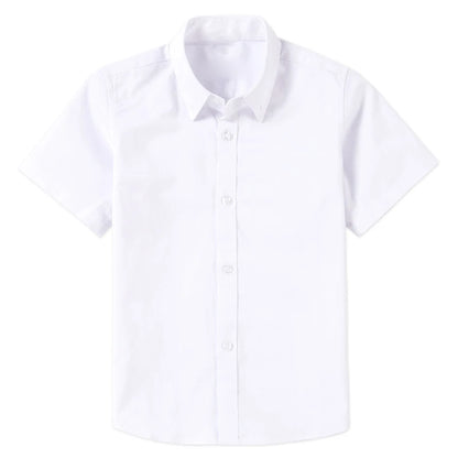 Boys White Shirts for Kids Clothes Solid Cotton Short Sleeve Formal Shirts Teenagers School Uniform 6 8 10 12 14 Years Vestidos