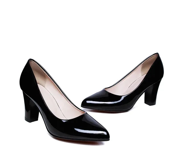 Women High Heels Sexy Fashion Pointed Toe 4 Colour Patent Leather Classic Shallow Mouth Work Pumps Shoes Big Size 34-47 62-1