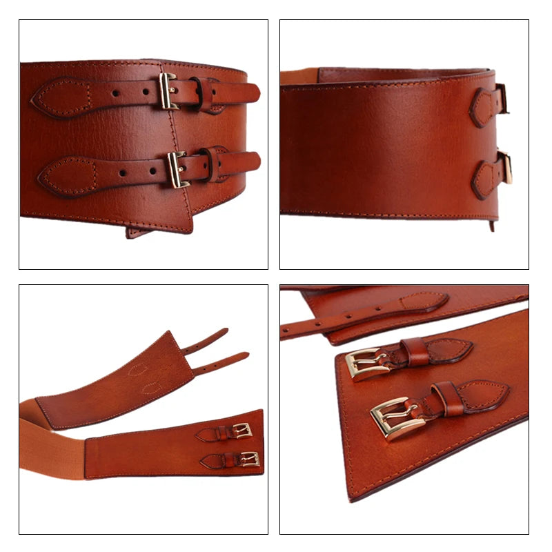 MaiKun Wide Belts for Women Luxury Cowhide Double Retro Pin Buckle Women Belts for Dress Female Waistband