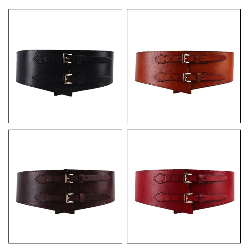 MaiKun Wide Belts for Women Luxury Cowhide Double Retro Pin Buckle Women Belts for Dress Female Waistband