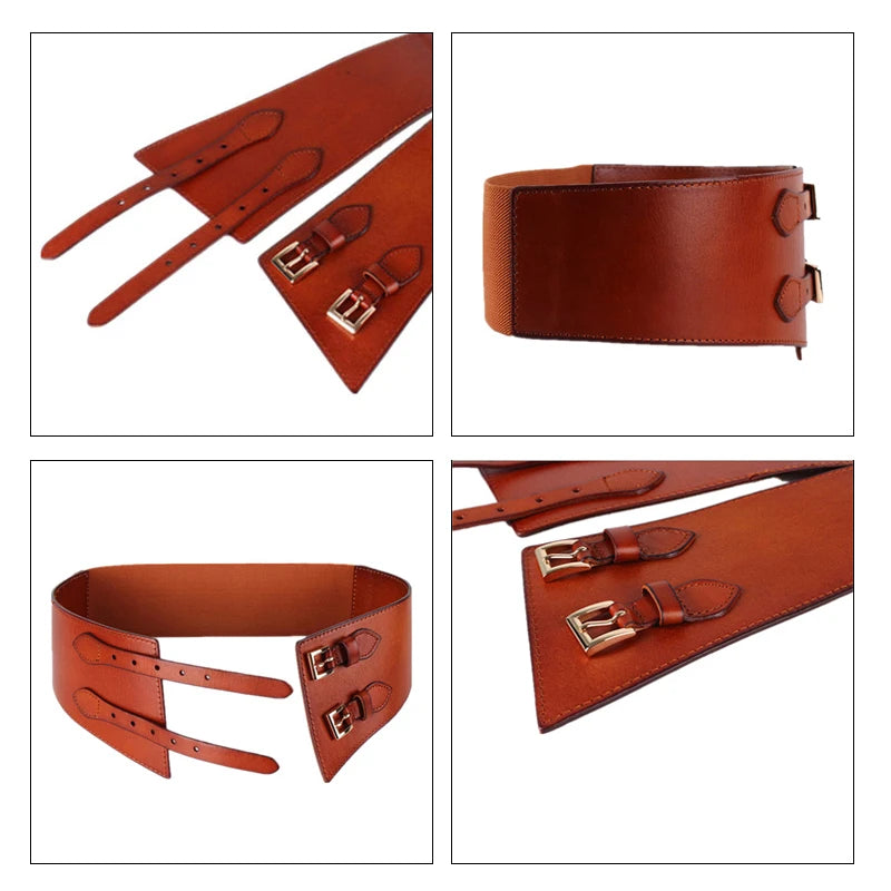 MaiKun Wide Belts for Women Luxury Cowhide Double Retro Pin Buckle Women Belts for Dress Female Waistband