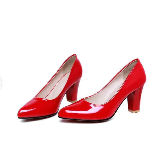 Women High Heels Sexy Fashion Pointed Toe 4 Colour Patent Leather Classic Shallow Mouth Work Pumps Shoes Big Size 34-47 62-1