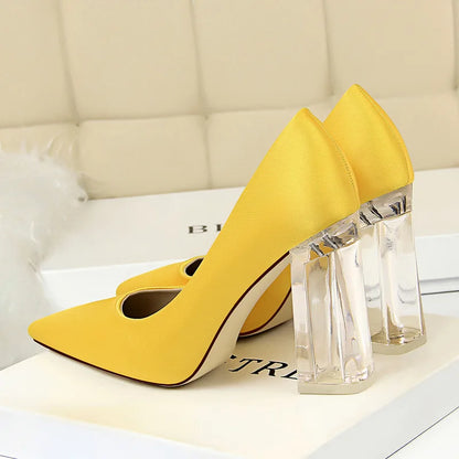 High Heels for Women ELEGANT Sweet Fashion British Style Slip-On 12CM Thin Heels Pointed Toe Office Career Women Shoes Gold 46