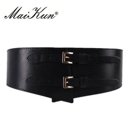 MaiKun Wide Belts for Women Luxury Cowhide Double Retro Pin Buckle Women Belts for Dress Female Waistband