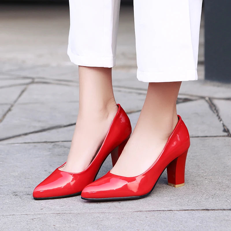 Women High Heels Sexy Fashion Pointed Toe 4 Colour Patent Leather Classic Shallow Mouth Work Pumps Shoes Big Size 34-47 62-1