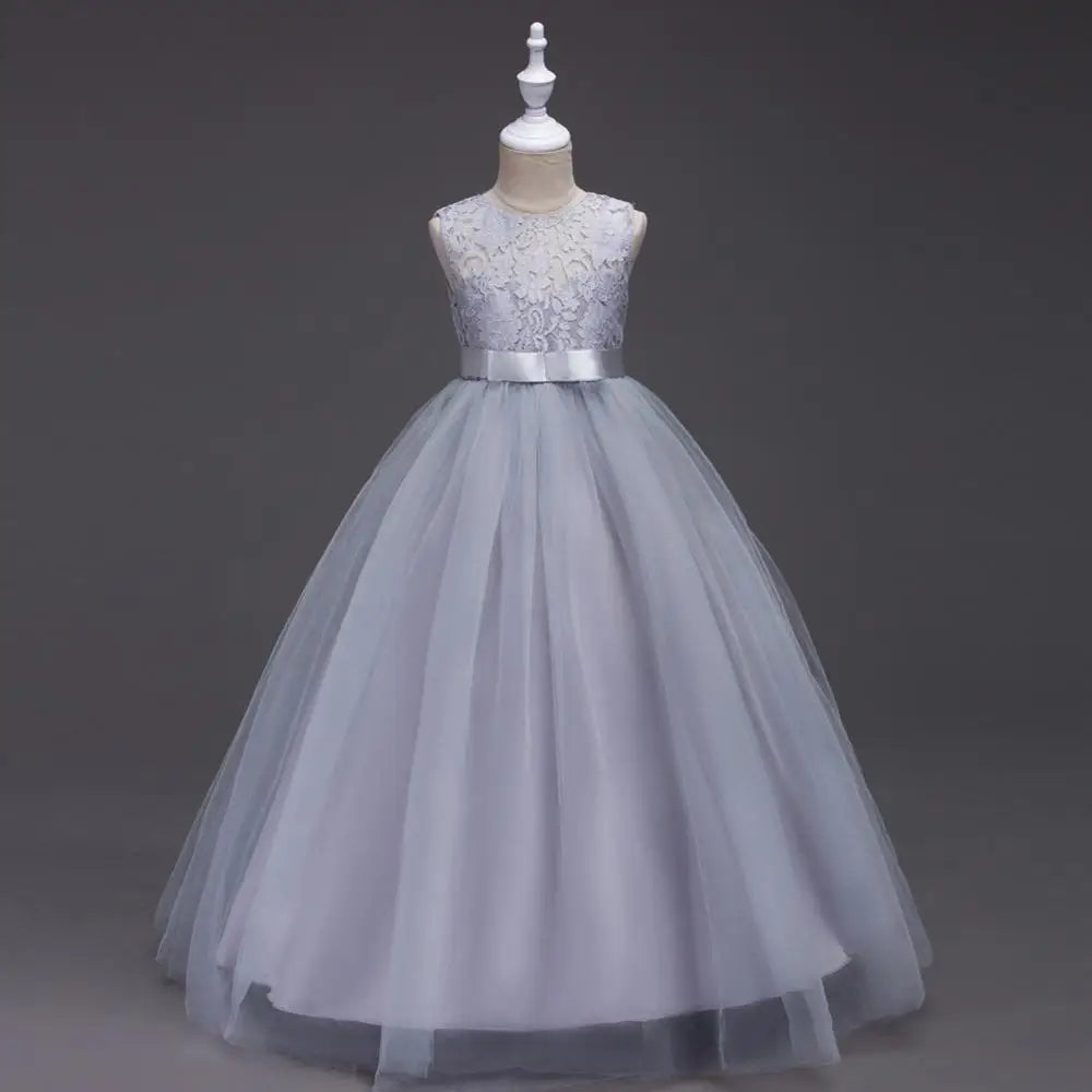 4-15 Years Kids Dress for Girls Wedding Tulle Lace Long Girl Dress Elegant Princess Party Pageant Formal Gown for Teen Children