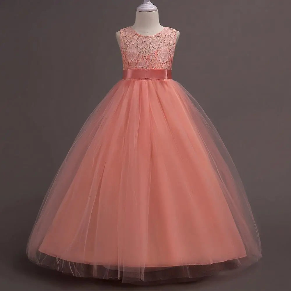 4-15 Years Kids Dress for Girls Wedding Tulle Lace Long Girl Dress Elegant Princess Party Pageant Formal Gown for Teen Children