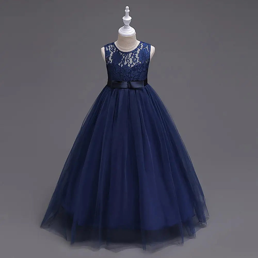 4-15 Years Kids Dress for Girls Wedding Tulle Lace Long Girl Dress Elegant Princess Party Pageant Formal Gown for Teen Children