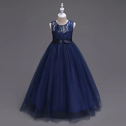 4-15 Years Kids Dress for Girls Wedding Tulle Lace Long Girl Dress Elegant Princess Party Pageant Formal Gown for Teen Children