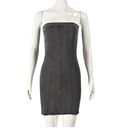 "Sexy Backless Strapless Denim Dress"
