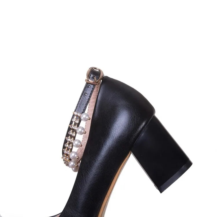 Children Girls High heel Shoes For Kids Princess Sandals Fashion  Pearl Thick Heel Shallow Female High heels For Party Wedding