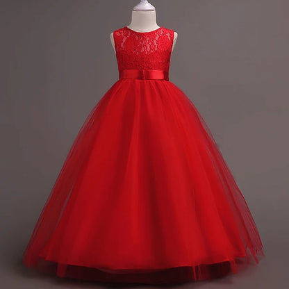 4-15yrs Kids Dresses For Girl Clothes Lace Flower Ball Gown Girls Long Dress For Wedding Prom Party Dresses Teenage Girl Costume