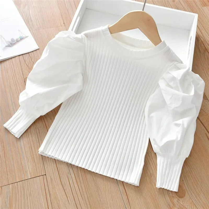 Fashion Kids Girls Blouse Puff Long Sleeve Girls Shirt White Blouse Tops Children Clothes Baby Toddler Teen School Princess A383