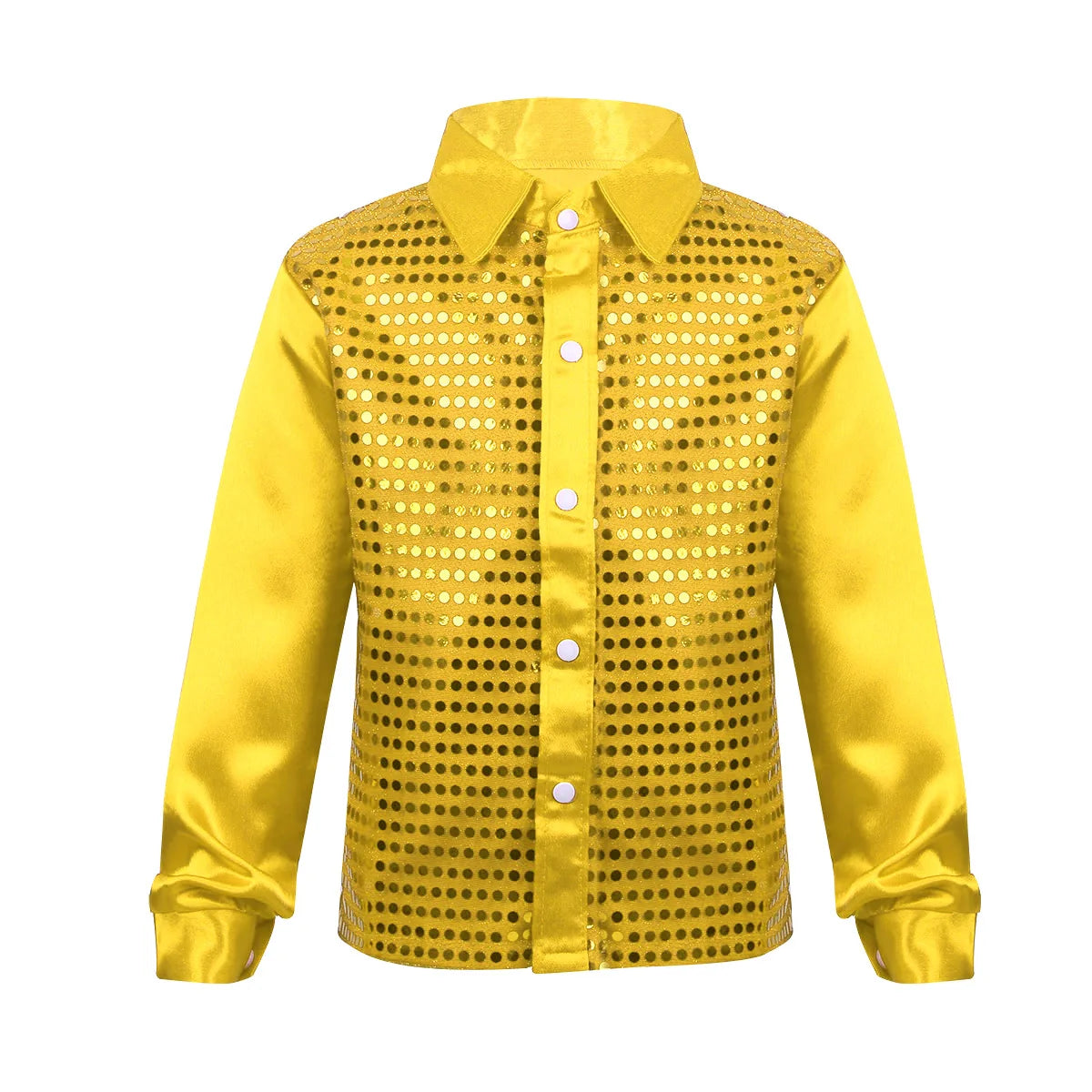 Kids Boys Shirts Shiny Sequined Long Sleeve Shirt Tops For Choir Jazz Street Dance Wear Child Dance Shirts Performance Costumes