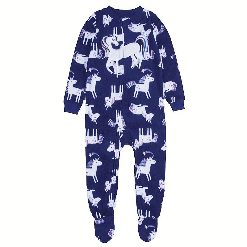 One-piece pajamas for children aged 3-10, pajamas for boys and girls, fleece one-piece suits, soft and warm.