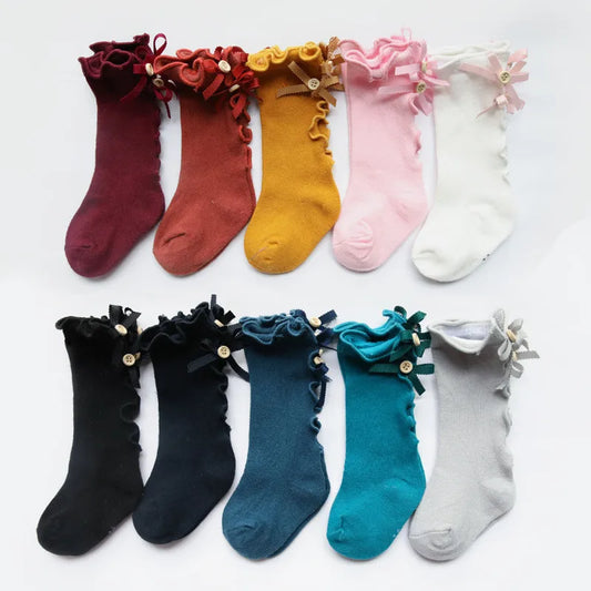 Children Socks Knee High Toddler Trousers Cotton Baby Girls Lace Baby Socks Girl Leg Warms Baby Girl Bow Sock